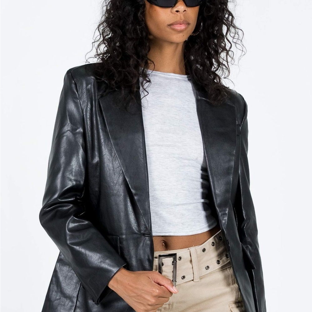 Princess Polly Jocelyn faux leather black blazer